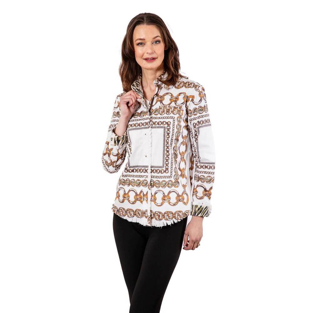 NEW DIZZY-LIZZIE link pattern cape cod top in ivory/ green